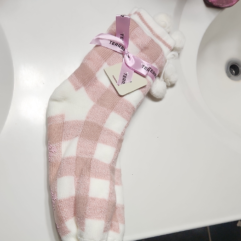 Pink and White Grippy Slipper Socks
